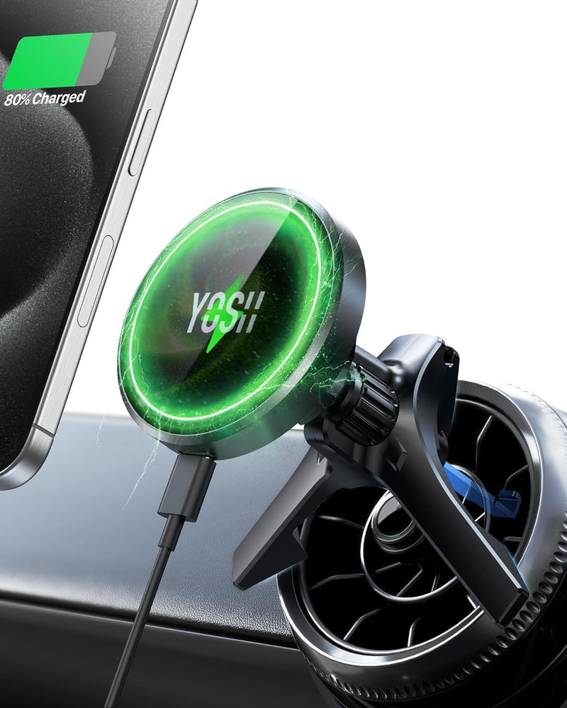 YOSH Mag-Safe Car Mount Charger for Mercedes Benz/Mini Cooper 2020-23&Countryman, Audi A1, Mercedes Benz Car Accessories, 15W Fast Charging Magnetic Wireless Charger for iPhone 16 15 14 13 12 Series Fast Charging Design