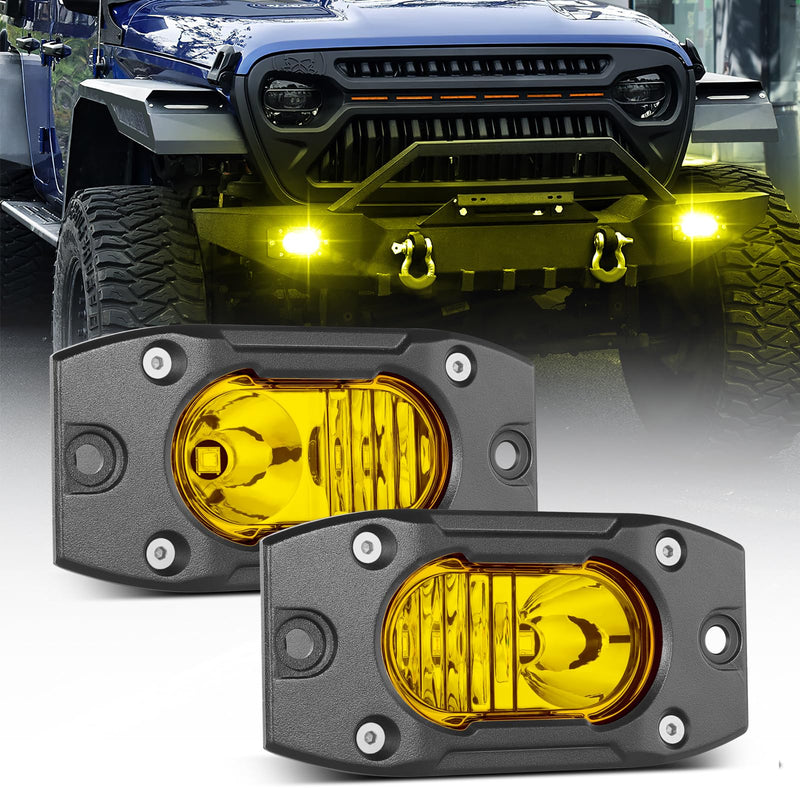 [AUSTRALIA] - Yellow LED Pods Flush Mount Spot Flood Light 2PCS 4 Inch Bumper Driving Fog Lights Reverse Backup Work Lights Flush Off Road Light Bar for Truck Pickup UTV ATV Boat 4x4 Yellow Flush 