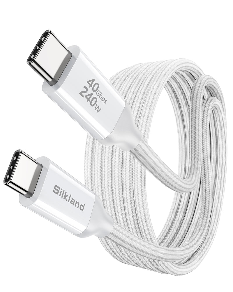 Silkland USB4 for Thunderbolt 4 Cable 10FT/3M, 40Gbps, 240W, 8K/Dual 4K | Braided USB C Video Cable Compatible for MacBook, iPhone 17/16, iPad, SSD, Docking, White 10 Feet