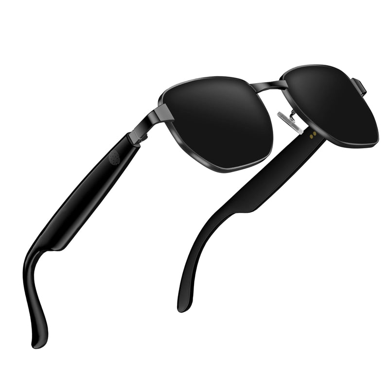 Bluetooth smart sunglasses, audio glasses, nylon lenses, built-in microphone and speaker, UV protection Black