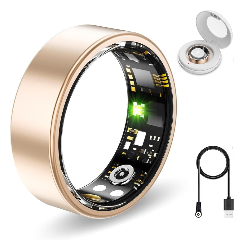 Smart Health Rings for Women Men, Fitness Tracker with Heart Rate, Blood Oxygen, HRV, Sleep Tracker, Step Tracker, No Subscription Fee, IP68 Waterproof Smart Ring for iphone & Android (Gold, 13)