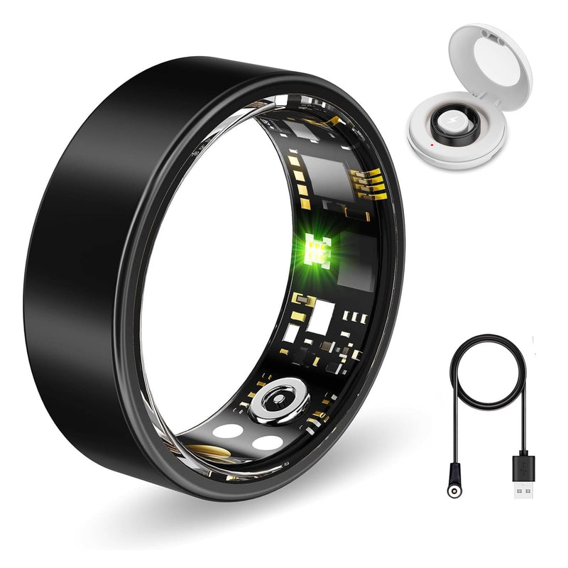 Smart Health Ring for Women Men Fitness Tracker with Heart Rate, Blood Oxygen,Sleep Monitoring, Step Counting, IP68 Waterproof for iPhone and Android, No Subscription Fee (Black, 10)