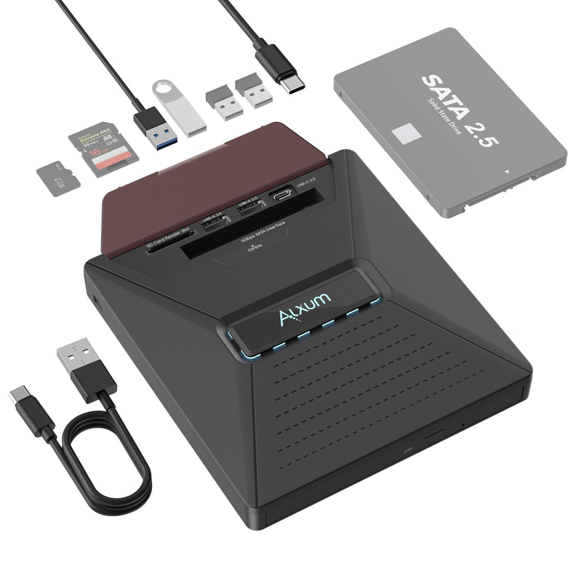 Alxum External CD DVD Drive, Optical Disc Reader Burner with SATA Interface | Portable External CD DVD Drive for Laptop, 7 in 1 Optical Drive CD ROM DVD Player Compatible with Windows/Mac OS/Linux/Vista Black Sata