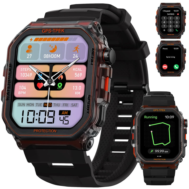 SGJIK Military Smart Watches Built-in GPS, 100+ Sport Modes for Men with, Smartwatch for Android Phones and iPhone, 1.75" HD Screen Bluetooth Call 24/7 Heart Rate/Sleep/Stress Black