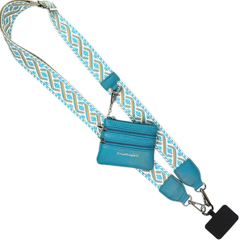Save the Girls Clip & Go Phone Lanyard with Wallet Pouch, Peacock Blue | Crossbody Cell Phone Lanyard Strap with Zippered Wallet Pouch. Adjustable, Anti-Theft Hands-Free Phone Holder for Women.