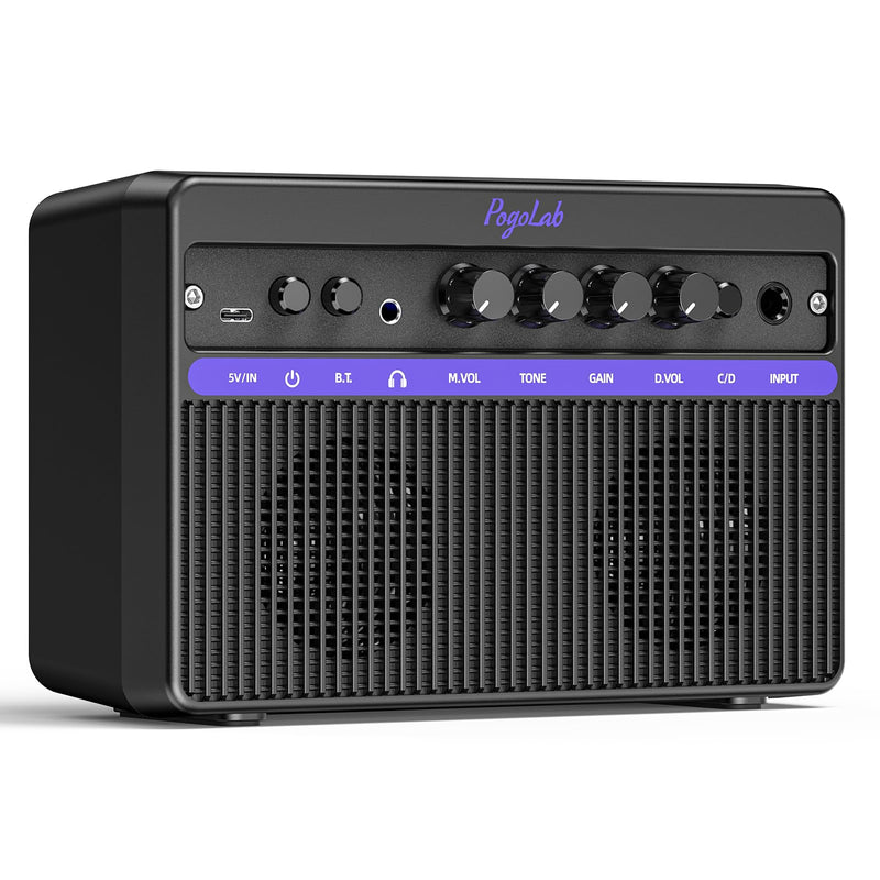 [AUSTRALIA] - Portable Electric Guitar Amplifier, PogoLab Mini 10W Dual Speakers Bluetooth Amp with Rechargeable Battery (5H Play), Clean/Distortion Effects, Headphone Output for Electric Guitar Practice Anywhere Black Purple 