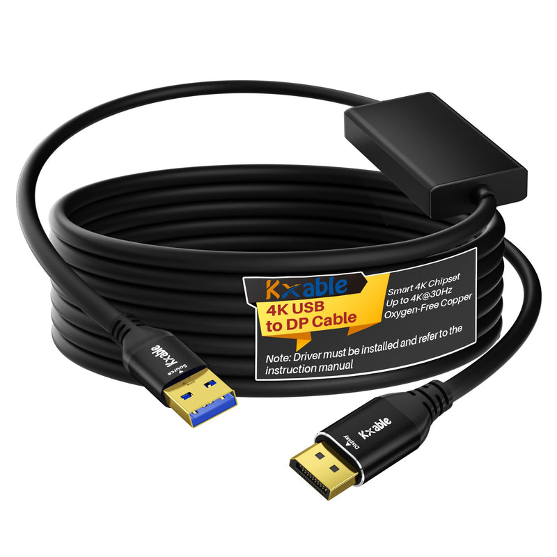 4K USB to DisplayPort Cable 6FT, Unidirectional USB A 3.0 to DP HD Audio Video, Real 4K Chipset, for TV, Projector, Monitor, Only Support Windows 11/10/8/8.1/7 and Mac OS, Note: Need to Install Driver 6FT-4K USB A to DP Cable