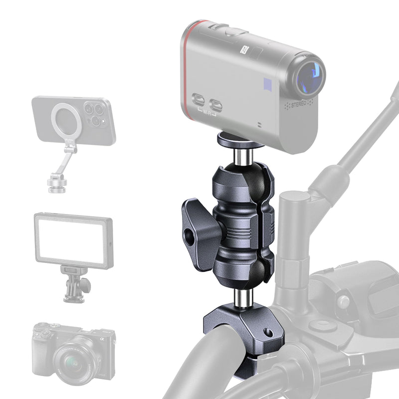 Sport Camera Holder with 1/4" Thread Ball Adapter, Install 22-32mm Diameter Round Bars, 25mm Ball, Aluminum, U-Bolt Base for ATV/Scooter Handlebar (KCB-2) KCB-2 Suitable for 0.85“ to 1.14” rails