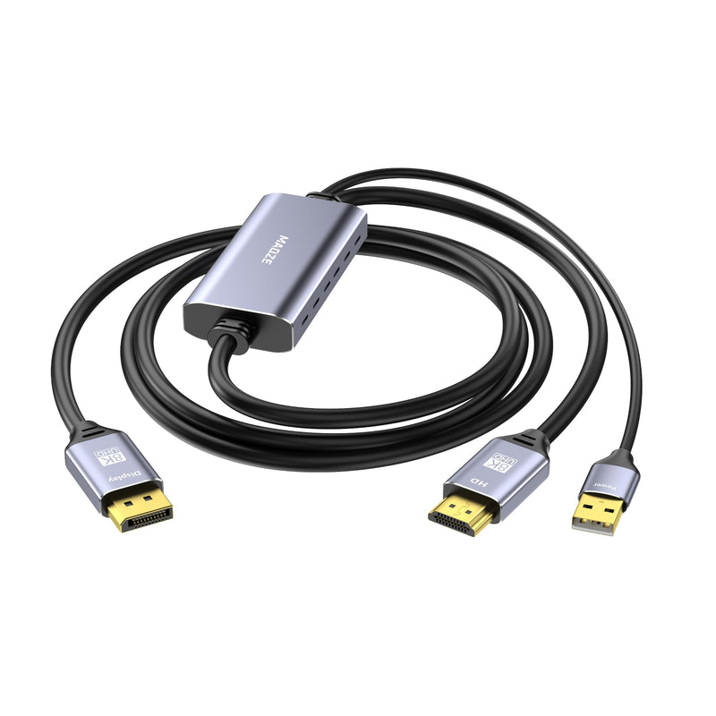 8K@30Hz HDMI to DisplayPort Cable 4K@144Hz, for PS5 Xbox Discrete GPU | Active HDMI 2.1 to DP 1.4, USB Power for Stable Signal, Aluminum Shell with Vents, for Laptop Discrete GPUs Xbox PS5
