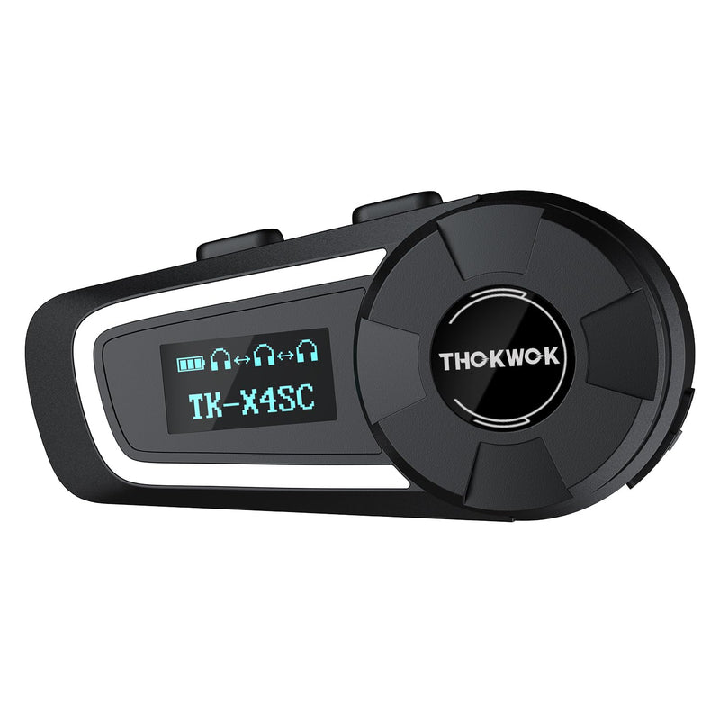 Motorcycle Helmet Intercom, TK-X4SC Helmet Bluetooth Headset for 6 Riders Up to 2000m, Music Share/Noise Reduction/Bluetooth 5.4/LCD Screen, Motorcycle Headphones(1 Pack) TK-X4SC Single