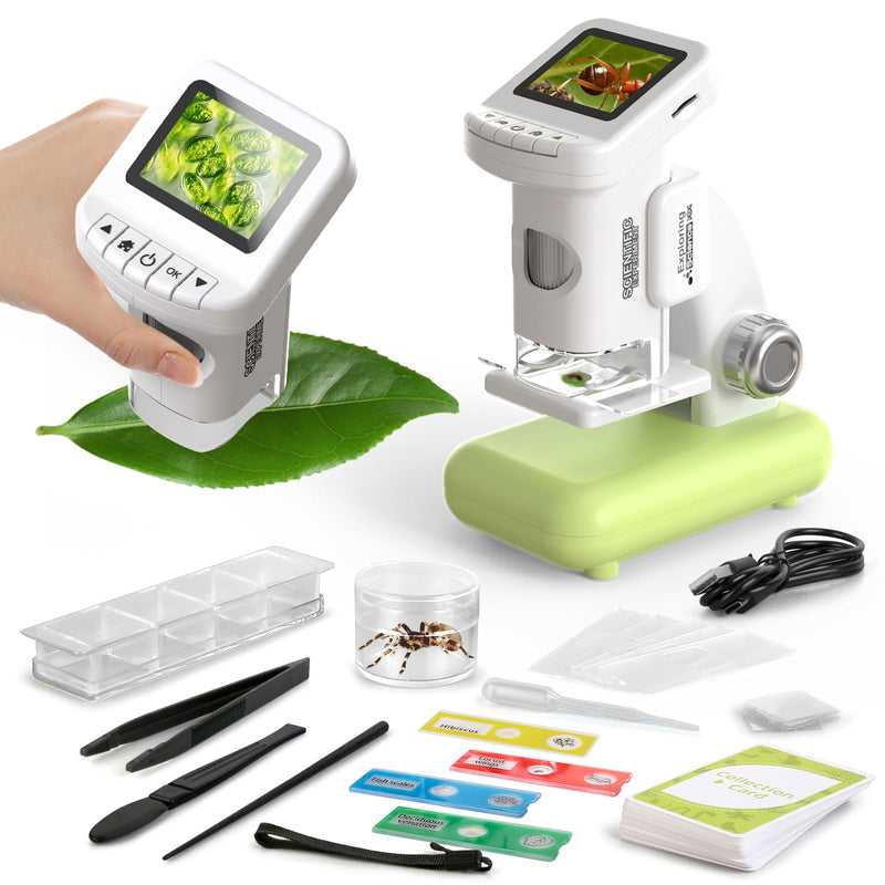 1200X Microscope for Kids 4K with 2 inch Screen STEM Digital Science Kit Rechargeable Handheld Mini Pocket Children Students Slides Portable Gift for Kids Ages 6 to 12 (Green) Green