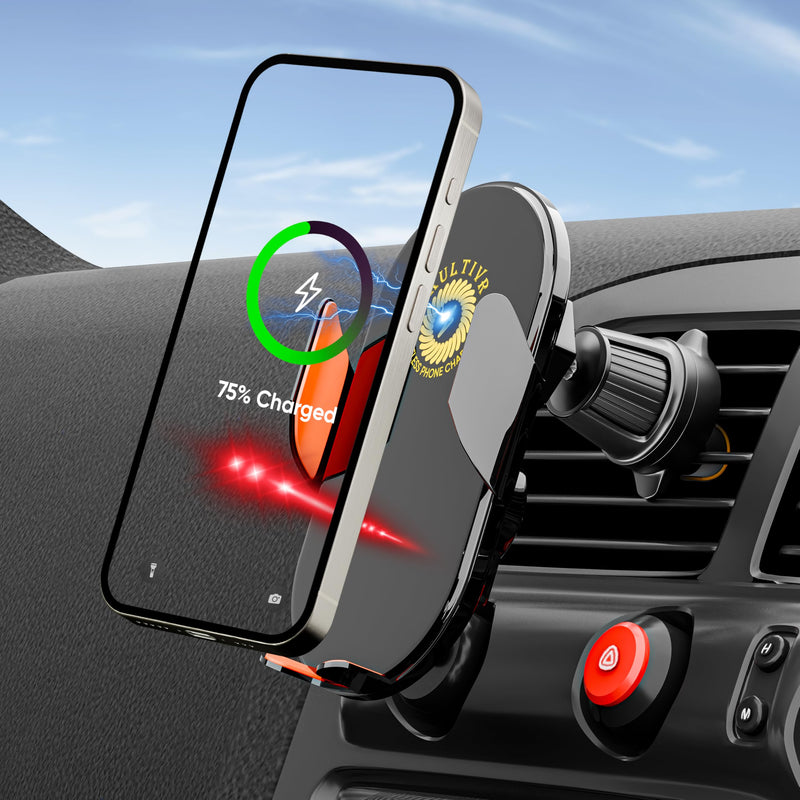 Car Vent Phone Holder - Wireless Fast Charging MagSafe Mount for iPhone and Android with Automatic Clamping, Built-in Battery and Sensors