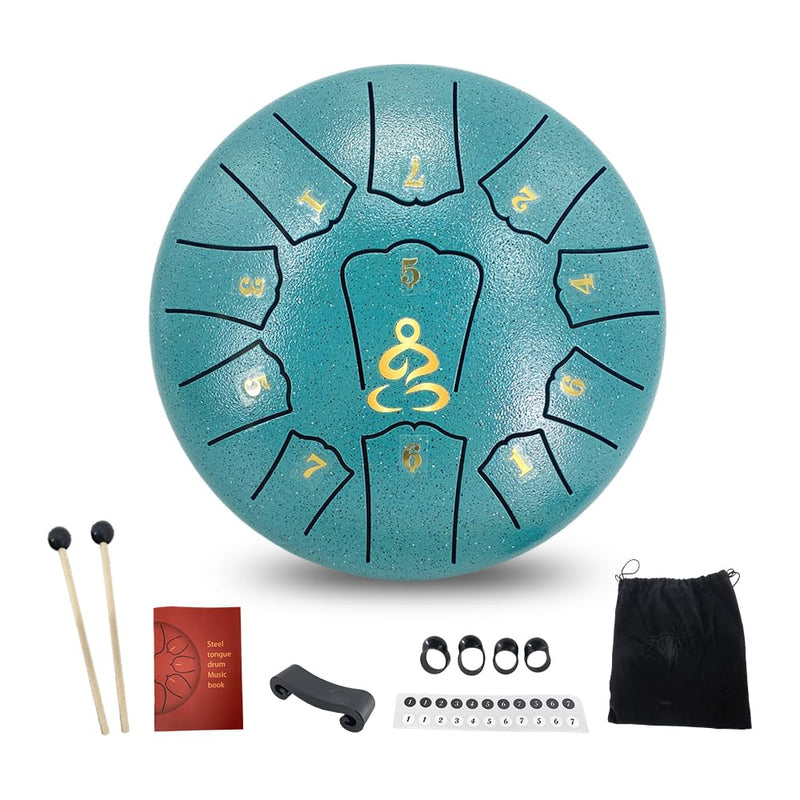 Steel Tongue Drum for Kids, 6 Inches 11 Notes Rain Drum for Garden with Music Book, Drum Mallets Meditation Rain Chime,Musical Instrument for Adults 6 Inch 11 Notes-D Major Malachite Green