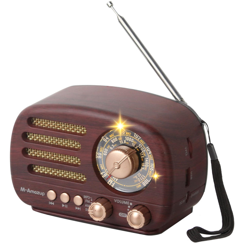 Radios Portable AM FM SW, Retro Radio with Speaker, Transistor Radio Bluetooth 5.3, Rechargeable Battery Powered, TWS, Support TF Card/MP3/USB Playing, Gifts for Senior, Dark Wood