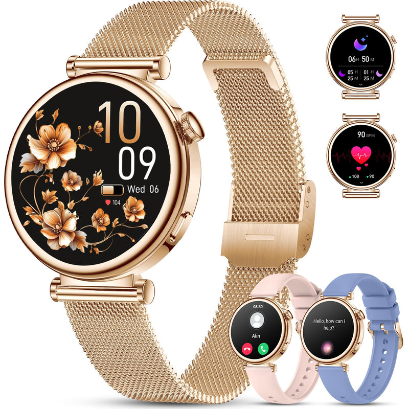 Smart Watch for Women 1.27" HD 3 Band Fitness Tracker Bluetooth Call | Compatible Android iPhone Phone with SpO2/Heart Rate/Sleep Monitor,120+ Sports Modes IP68 Waterproof Smartwatch Rose Gold Rose Gold-3 Bands)