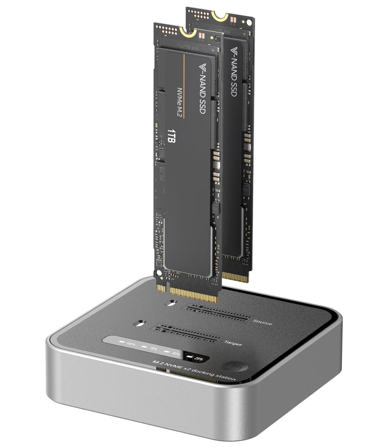 Dual-Bay M.2 NVMe SSD Enclosure, Offline Clone SSD Duplicator, 20Gbps Read/Write Expansion SSD Reader NVMe Enclosure, Tool-Free, Up to 8TB