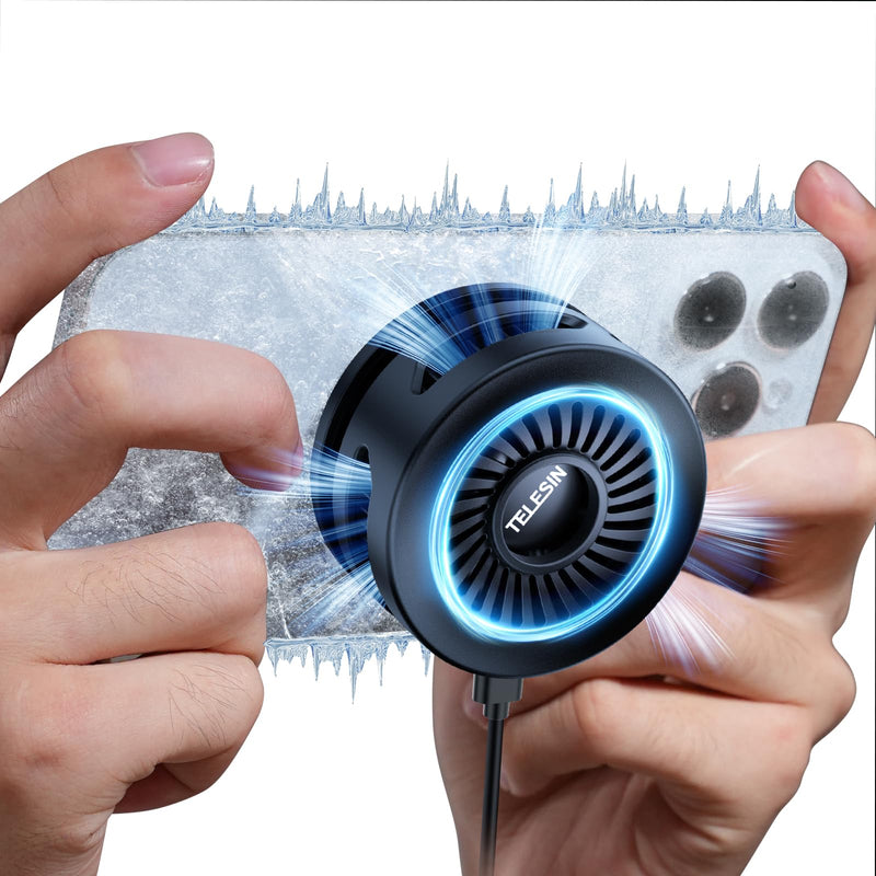 TELESIN Magnetic Phone Cooler for Gaming and Live Streaming - Fits Neck Phone Mount - Phone Cooling Fan Portable Phones Radiator for MagSafe - Supports Wireless Charging for iPhone/Android