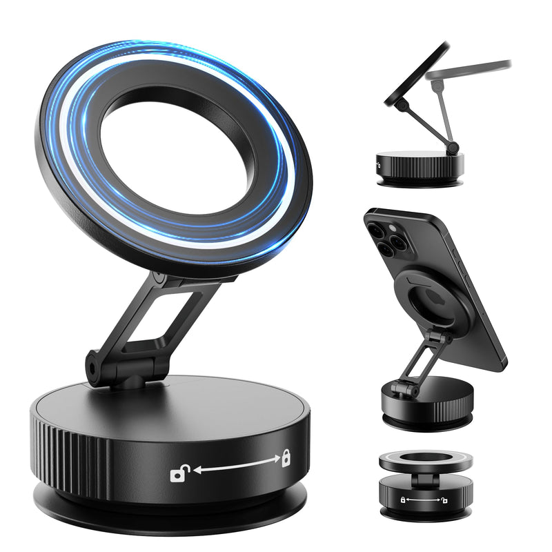 Phone Holders for Your car,Upgraded Vacuum Magnetic Phone Holder Stand for Magsafe,360° Rotatable Zinc Alloy Suction Cup Phone Mount for Car/Gym/Mirror/Shower-Obsidian Black