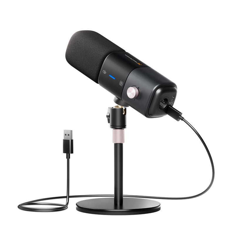 NearStream AM25X Gen2 XLR/USB Condenser Microphone with Noise Canceling/Volume Control/Headphone Jack/Mute, Podcast Microphone for PC/Audio Mixer, Desktop Mic for Stream/Podcast/Gaming/Music Record AM25X XLR/USB Mic with Desk Stand