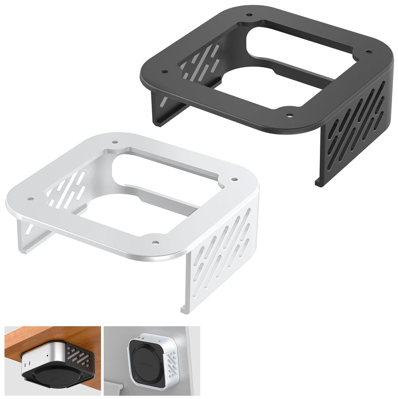 2PCS Under Desk Mount for Mac mini M4/M4 Pro, Under Desk Stand and Wall Mount with Heat Dissipation Design, Compatible with 2024 Mac mini M4/M4 Pro, Black & Silver