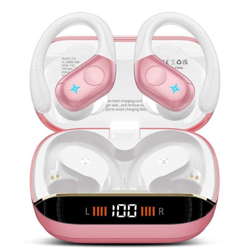 Qecnato Wireless Earbuds, Bluetooth Headphones Ear Buds, IP7 Waterproof Sports Earphones Bluetooth Earbuds with 4 ENC Mic, Running, Elegant Pink