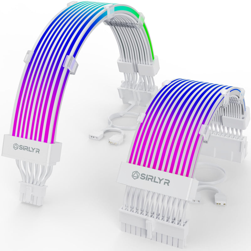 Sirlyr RGB 12VHPWR Cable Set,ARGB PSU Extensions for RTX 50/40 | Includes 24Pin ATX & 16Pin to 2×8Pin GPU cables,soft LED strip ARGB lighting,compatible with RTX 5090/5080/4080 12VHPWR to 2×8 Pin Set