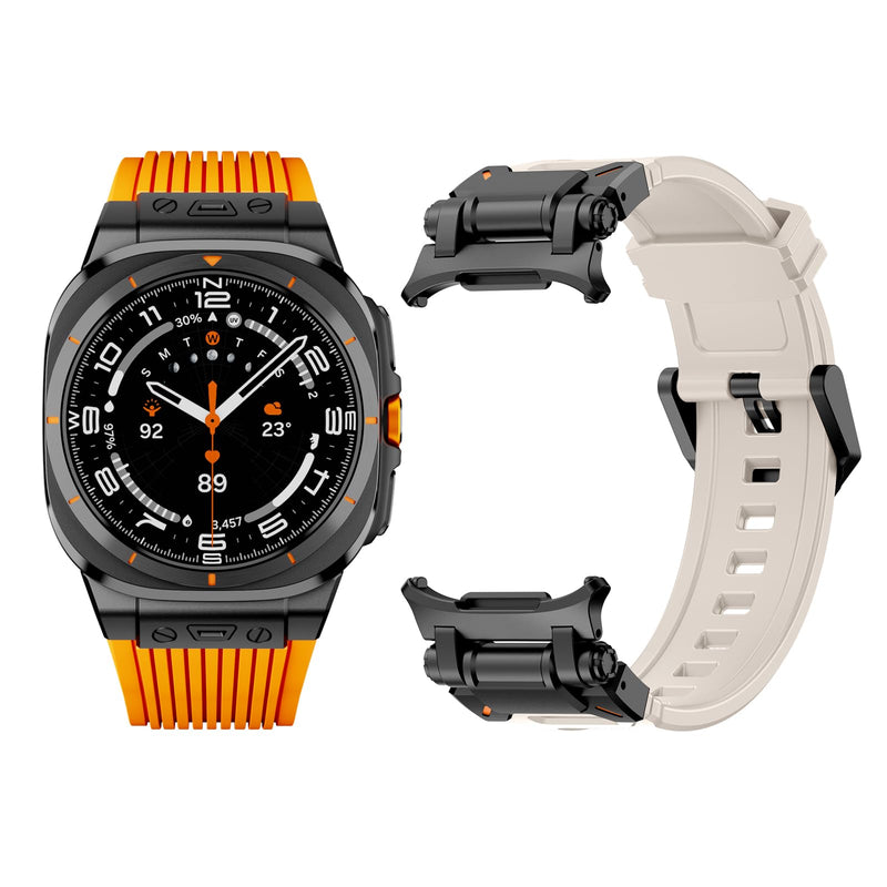 Silicone Bands for Samsung Galaxy Watch Ultra 47mm Band, Rugged Luxury Sport Strap for Men, with Metal Connectors & Foldable Buckle & Pin Buckle (Starlight Orange)