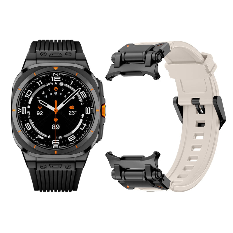 Silicone Bands for Samsung Galaxy Watch Ultra 47mm Band, Rugged Luxury Sport Strap for Men, with Metal Connectors & Foldable Buckle & Pin Buckle (Starlight Black)