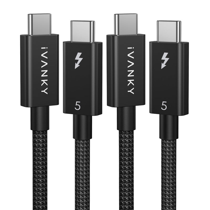 IVANKY Intel Certified Thunderbolt 5 Cable 2Pack 3.3ft, 120Gbps Thunderbolt | Support 16K/Dual 8K, 240W, Premium USB to USB Cable, Compatible for Thunderbolt 4/3, SSD, Monitor,MacBook M5, iPhone 17/16/15 3.3 FT TB5-2 Pack Black