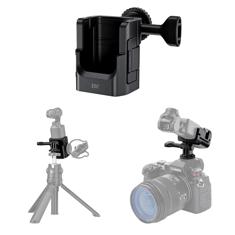 JJC 3-in-1 Expansion Adapter for DJI Osmo Pocket 3 and Xtra Muse, Tripod Mount Hot Shoe Camera Extender Converter, 1/4-20 Stick Handle Bracket Accessories, with Action Camera Port & Cold Shoe Holder For DJI Osmo Pocket 3, 3-in-1 Adapter