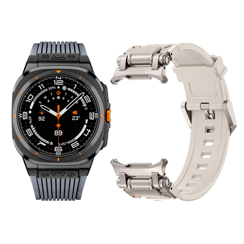 Silicone Bands for Samsung Galaxy Watch Ultra 47mm Band, Rugged Luxury Sport Strap for Men, with Metal Connectors & Foldable Buckle & Pin Buckle (Starlight Grey)