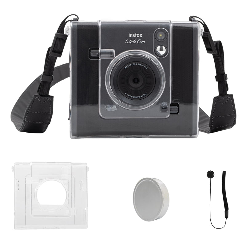 Fuji WIDE EVO Clear Case with Lens Cap, Clear Case and Aluminum Lens Cap with Anti-Lost String for Instax WIDE EVO Instant Camera - Camera Accessories Set - Grey Clear+Grey wide evo camera case+ lens cap