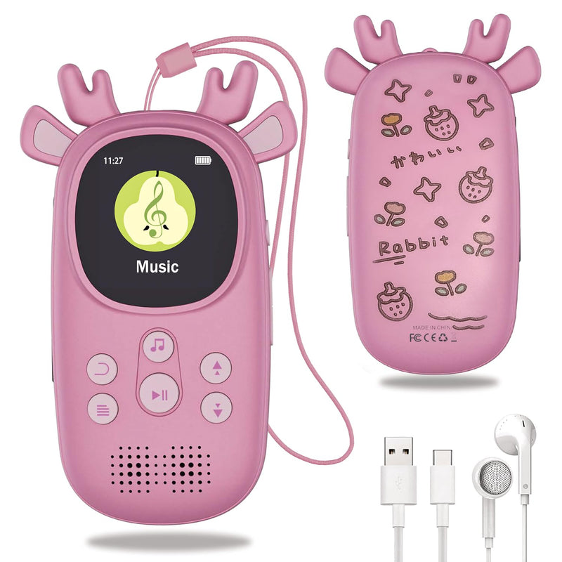 [AUSTRALIA] - 64GB MP3 Players for Kids, Cute Reindeer Portable Music Bluetooth Kid MP3 Player, Child MP3 Player with Bluetooth 5.3,Speaker, FM Radio, Alarm Clock, Voice Recorder, Stopwatch (Support up to 128GB) 64GB Pink 