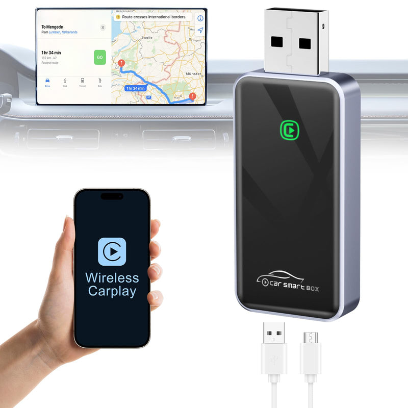 Wireless CarPlay Adapter for iPhone, HD Navigation Vehicle-Level Chip Stable Connect, Bluetooth CarPlay Plug & Play Convert Wired to Wireless CarPlay Adapter iOS 10+ & Cars from 2015+