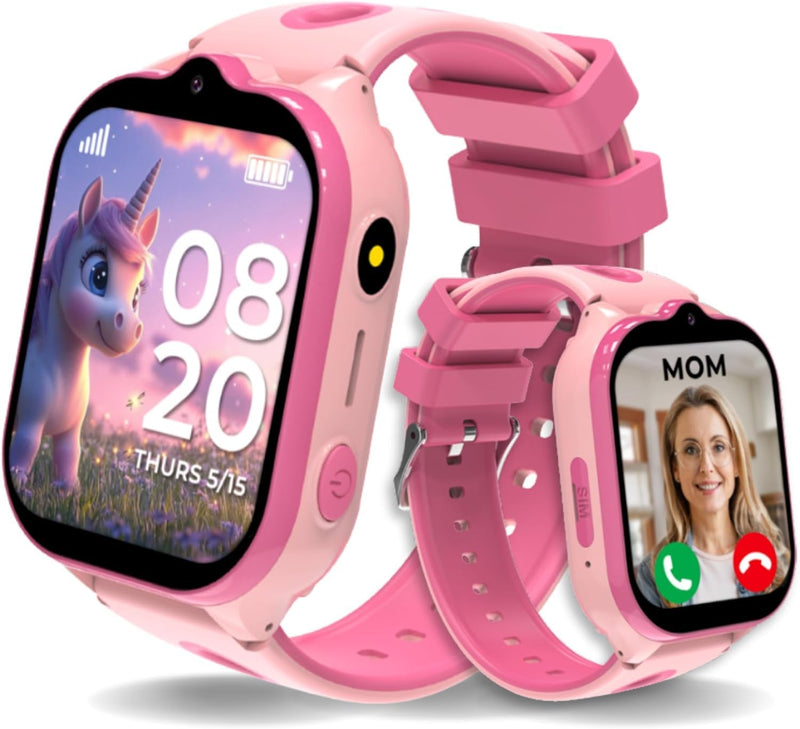 Smart Watch for Kids With GPS Tracker, Video & Audio Call, SOS Alerts, HD Camera, School Mode, Parental Control, Kids Smart Watch With Preinstalled SIM Card, Safe Phone Watch for Boys & Girls (Pink)