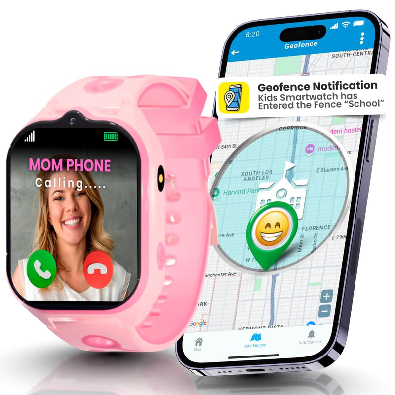 Smart Watch for Kids With GPS Tracker, Video & Audio Call, SOS Alerts, HD Camera, School Mode, Parental Control, Kids Smart Watch With Preinstalled SIM Card, Safe Phone Watch for Boys & Girls (Pink) Pink