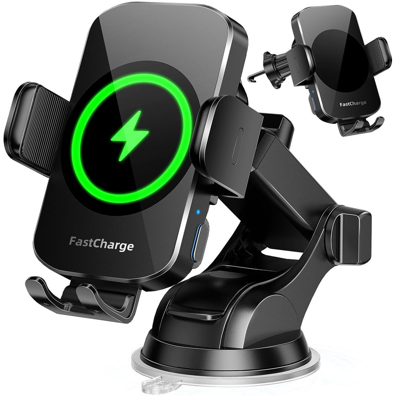 Wireless Car Charger, Fast Charging Phone Holder 3 in 1 Phone Mount Auto Clamping Car Accessories Compatible with iPhone 16 15 14 13 12 11 Xs XR, Samsung S23 Ultra S22 S21 S20/S10+ S9(Midnight Black) Midnight Black