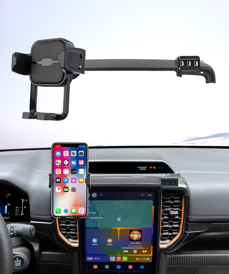 Auto Clamp Car Phone Holder for Ford Ranger 2024-2026, 12" Screen Mount | Universal Mechanical Clip Cell Phone Mount Accessories Fit iPhone Android,Automobile Cradle GPS Dashboard Navigation Bracket