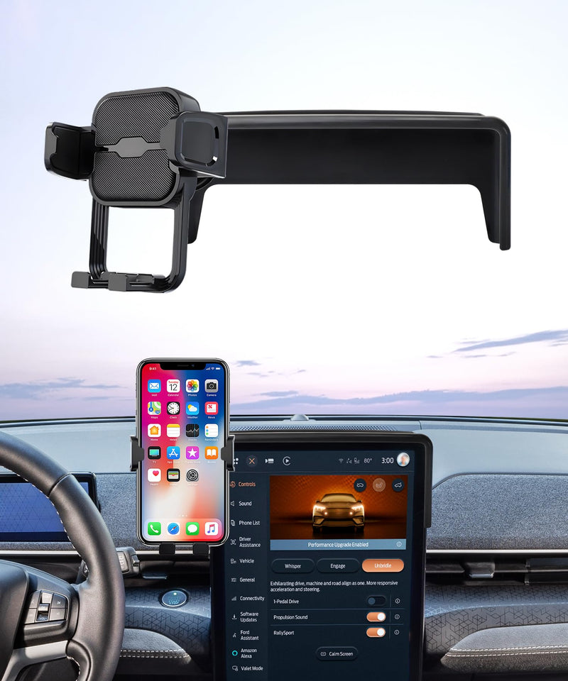 Auto Clamp Car Phone Holder for Ford Mustang Mach-E 2021-2026, 15.5" Screen | Universal Mechanical Clip Cell Phone Mount Accessories Fit iPhone Android,Automobile Cradle GPS Dashboard Navigation Bracket