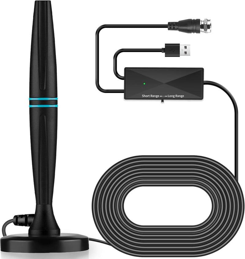 Lyrwihn TV Antenna Indoor, Antenna for Smart TV, Support 4K 1080p with Signal Booster for Local Channels, Long Range Reception - Cable Length 18ft (Dark Grey) Vertical