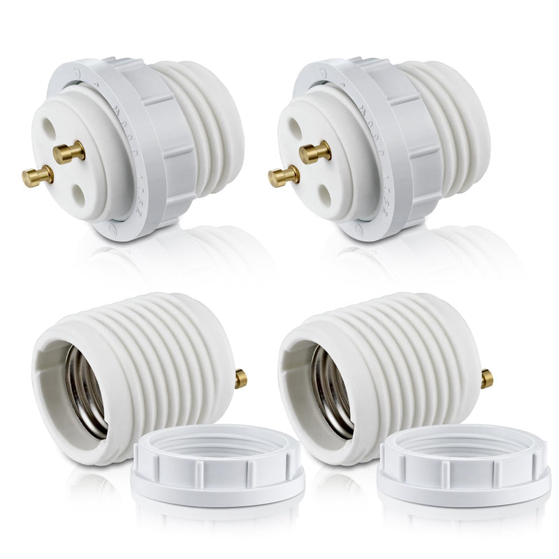 [AUSTRALIA] - GU24 to E26 Socket Adapter with Shade Ring, Bi-Pin Based GU24 to Standard Medium Screw-in Bulb Socket Adapter Converter, Pin Base Threaded Adapter (4) 4 