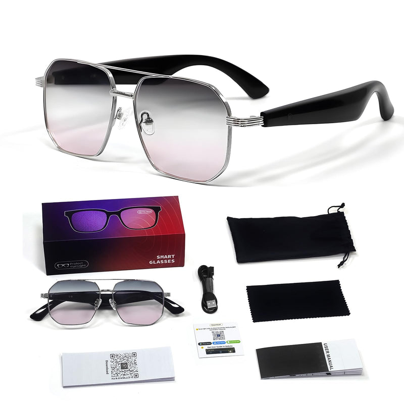 AI Smart Translation Glasses for Travel & Business, Real-Time 100+ Language Translator, Wireless Open-Earphones Design with Music Playback & Touch Control,Lightweight Eyewear (SR/GY/PK) SR/ GY/PK