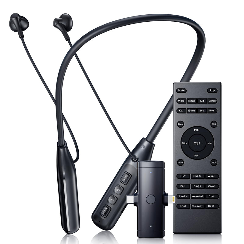 Wireless Neckband Microphone Headset Kit with in-Ear Monitor, Remote Audio Mixer, Bluetooth Music, Voice Changer, All-in-One for Streaming & Podcasting, Compatible with iPhone & Android
