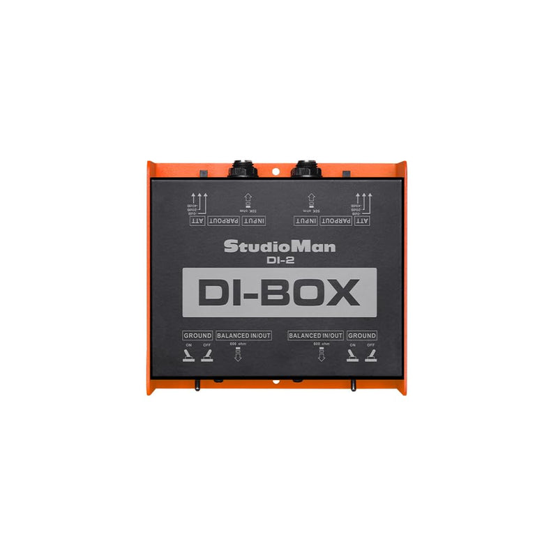 StudioMan DI-2 Dual Channel Passive DI Box, 2-Channel Balanced XLR/TRS, Ground Switch per Channel, 50KΩ Input Impedance, Orange/Black for Live/Studio