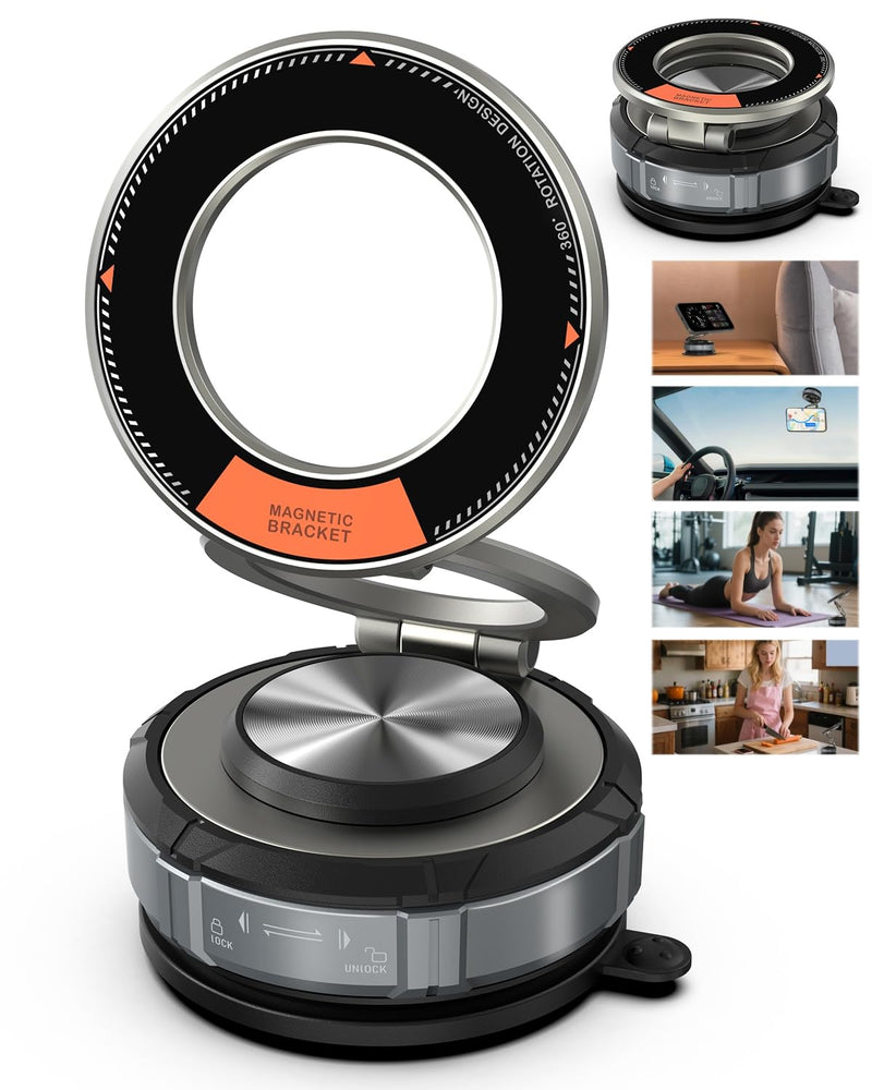 360° Adjustable Vacuum Suction Bracket For MagSafe Car Mount,Zinc Alloy Vacuum Magnetic Phone Holder,Cell Phone Holders For Car/Home/Travel,Suction Car Mount For iPhone 17/16/15/14/13/Android