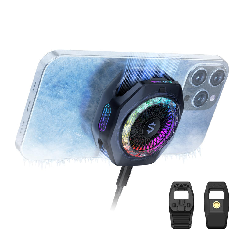 Black Shark Magnetic Phone Cooler 5 Pro - 18 Addressable RGB LEDs, Detachable Grip, APP-Controlled Thermostatic Cooling Fan for iPhone MagSafe/Android/iPad -Gaming/Streaming/Photography 5 Pro Black