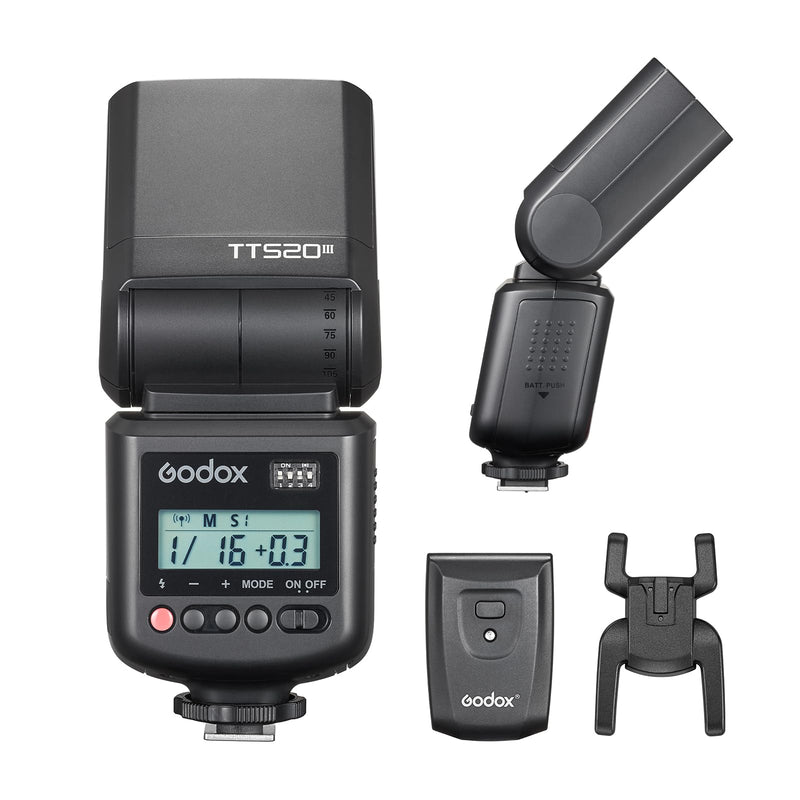 Godox TT520III Camera Flash with 433MHz Wireless Triggering - 33 GN, 16 Channels, Adjustable Flash Head, Multiple Modes & Accessories - Compatible with Canon, Nikon, Sony, Fujifilm, Olympus and More Godox TT520III