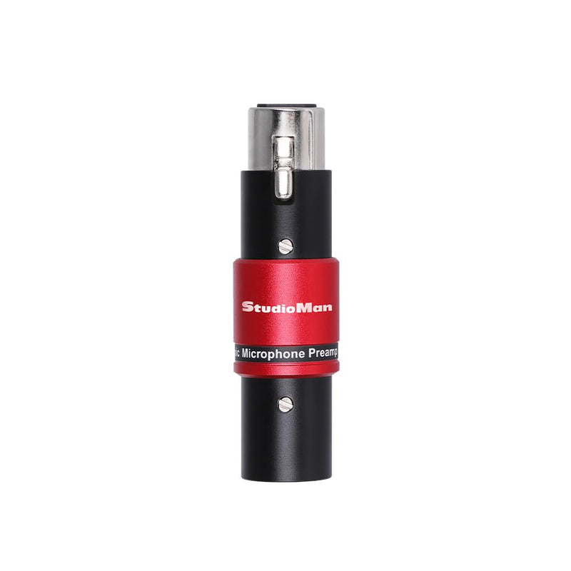 StudioMan DPM1 XLR Dynamic Microphones Preamp, 29dB Gain & Low-Noise Signal Boost, Plug-and-Play Metal Adapter with Universal XLR Compatibility - for Studio/Stage - Red/Black