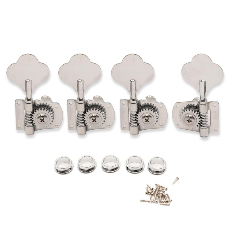 FRETJOYB Bass Tuners (1 Left+3 Right) - 1:22 Ratio Open Gear Machine Heads, Chrome Tuning Key Pegs for Electric Jazz/Precision Bass Guitar String Turners 4 Pcs 1Left+3Right