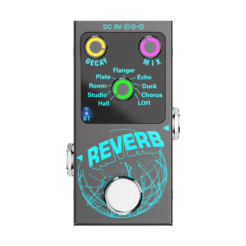 Mini Reverb Guitar Pedal, Verb Square Digital Reverb 9 Modes Room, Hall, Chorus, Duck, Plate, Studio, LOFI, Echo, with True Bypass Aluminium Alloy Black